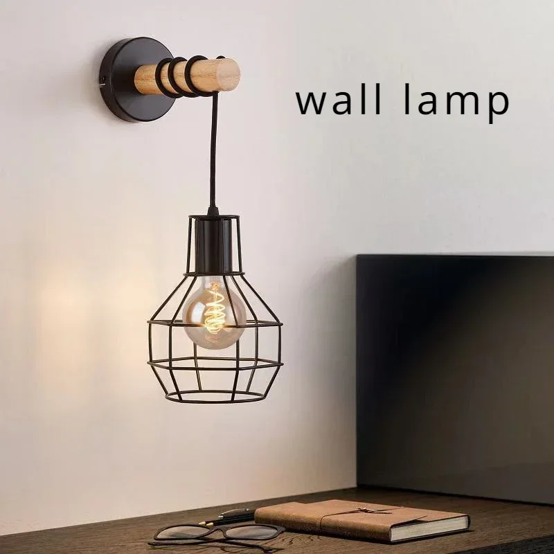 

American Creative Wood Art Personalized Bedroom Entrance Corridor Wall Iron Lampshade Foreign Trade E27 Single Head Wall Lamp