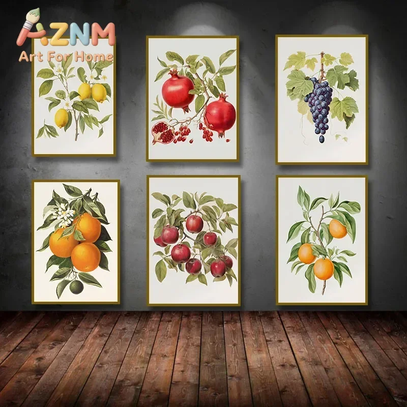 Fruit Medley Canvas Wall Art - Orange Lemon Tree Grapes Pomegranate Apple Poster - Kitchen Home Decor - Fruit-Themed Painting Pr
