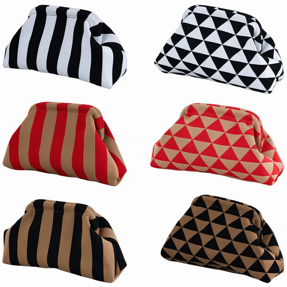 

Summer Woven Crochet Purses for Women Beach Clutch Handbags Portable Dumpling Hobo Casual Colorblock Bag Ruched Cloud Purse