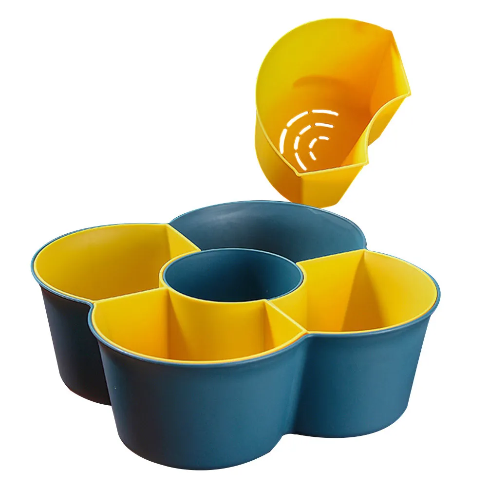 

1Pcs Double Layer Vegetable Basket Dark Blue Kitchen Drain Water Storage Fruit Washing Basket Multi-Grid Drainer Household