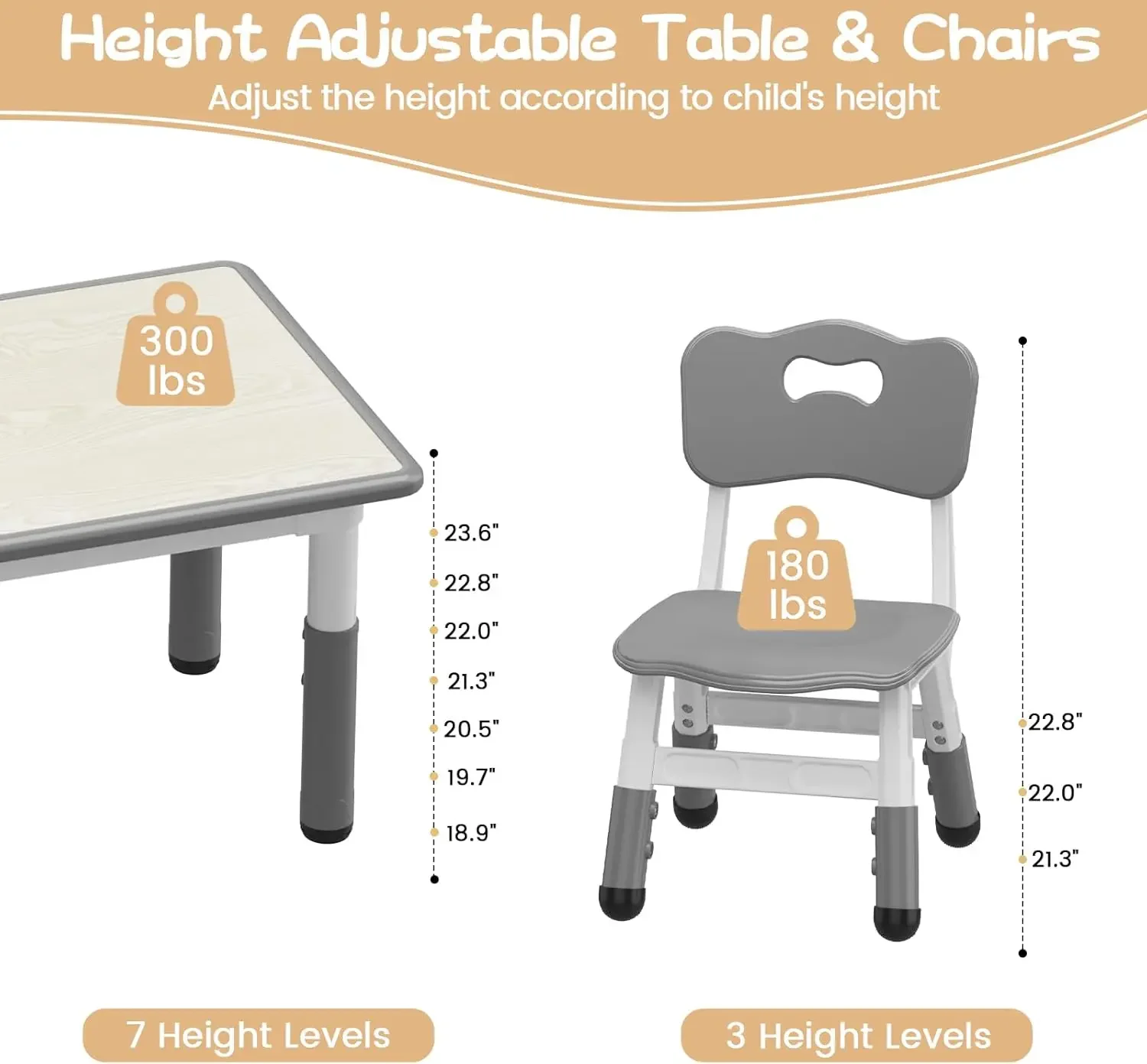 Conjunto de mesa infantil e 6 cadeiras com caixa de armazenamento, conjunto de mesa e cadeira para crianças com altura ajustável para idades de 2 a 10 anos, graffiti