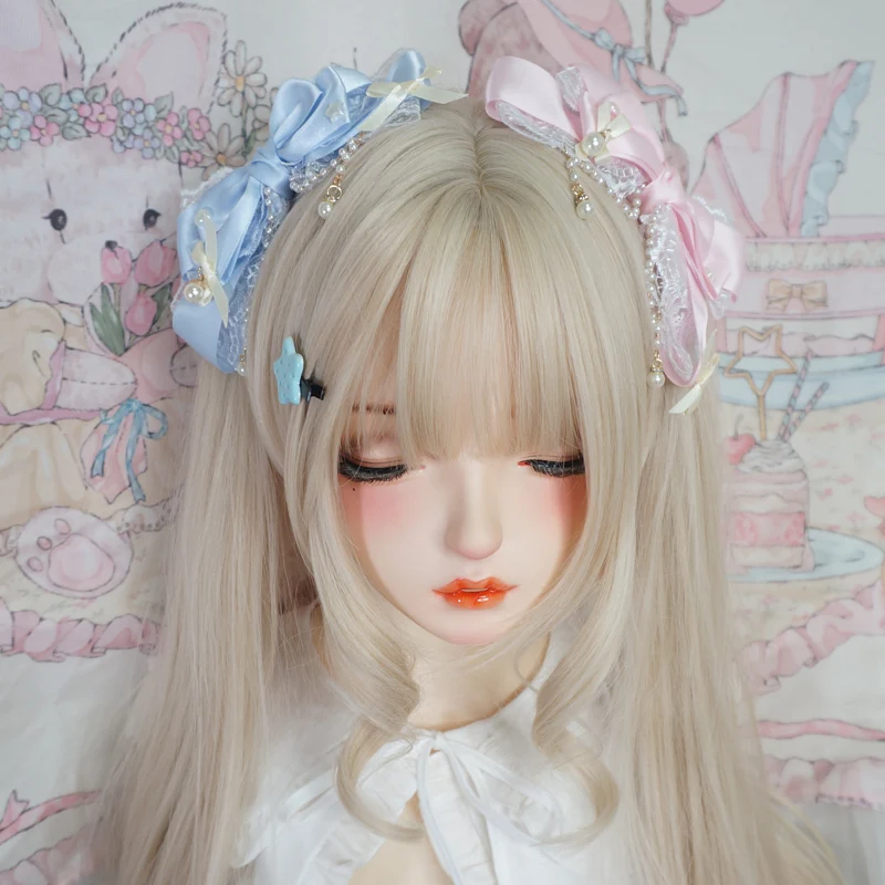 Lolita headpiece large lace bow pearl pink KC cute princess headwear lolita hair clip lolita accessories