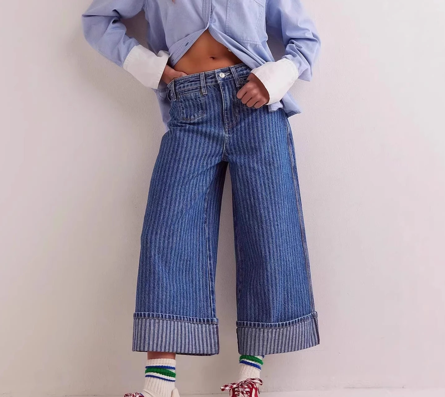 2026 New Retro Washed Old Striped Straight Jeans Women