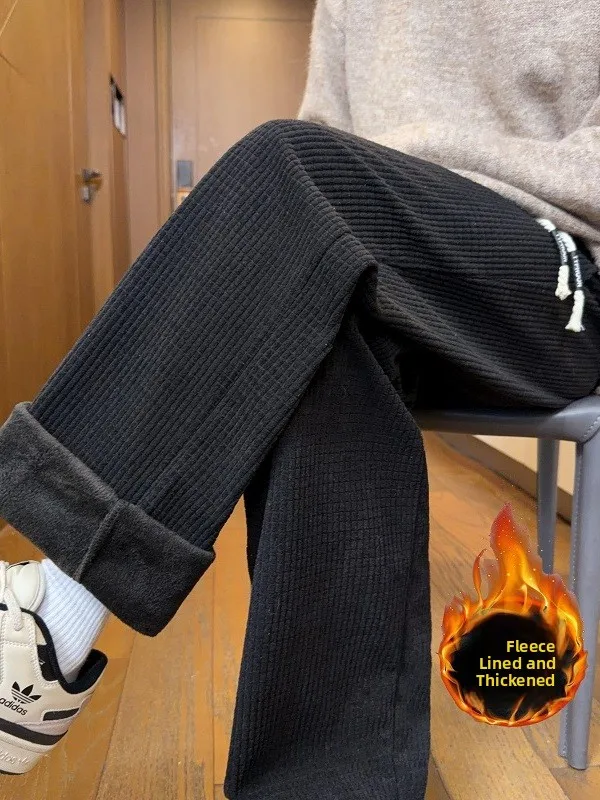 

Men's Fce Lined Thiened Sweatpants Casual Loose Straight Leg Pants Autumn Winter Warm Leisure Sports Trousers