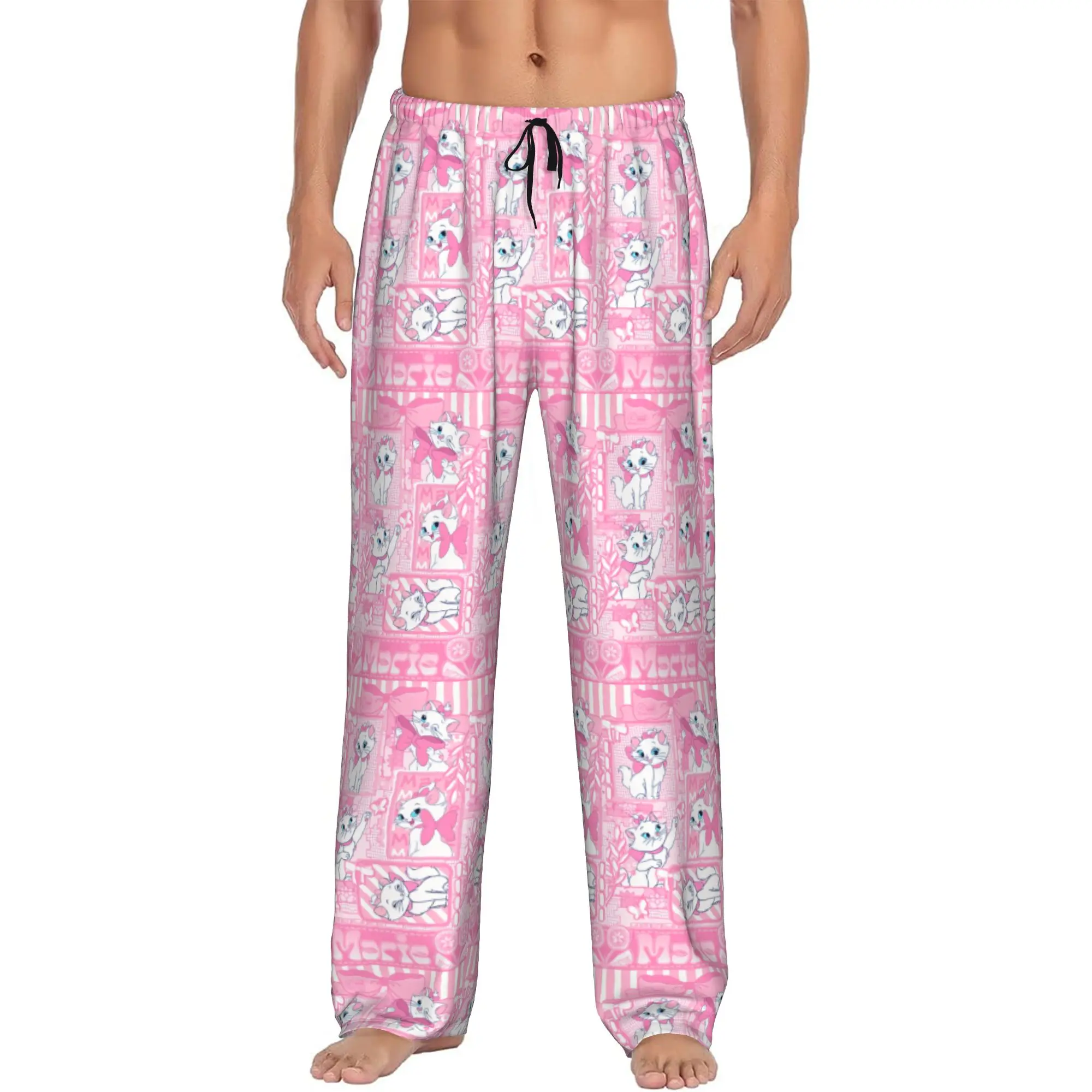 

Custom M-Marie Cat Cartoon Pajama Pants Sleepwear Men's Elastic Waistband Sleep Lounge Bottoms with Pockets