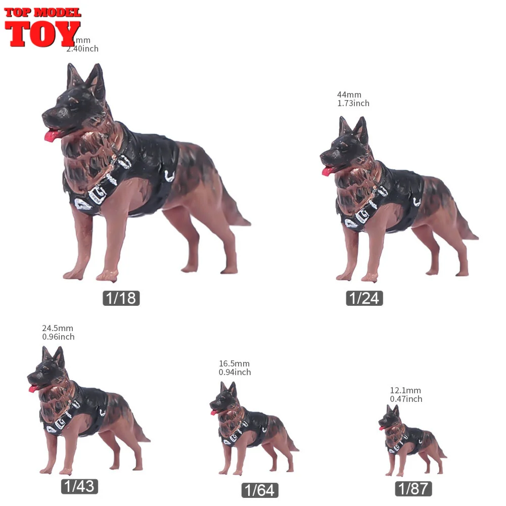 In Stock Painted Miniatures 1/64 1/87 1/43 1/18 German Shepherd Search Dog Model Scene Props Figures Unpainted For Vehicle Toy