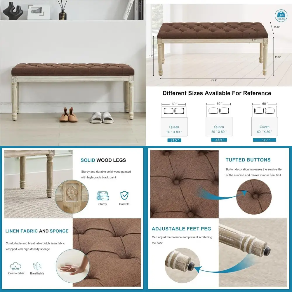 

классическая скамейка для прихожей с мягкой обивкой, тафтинговыми концами на пуговицах и винтажными резными деревянными ножками.