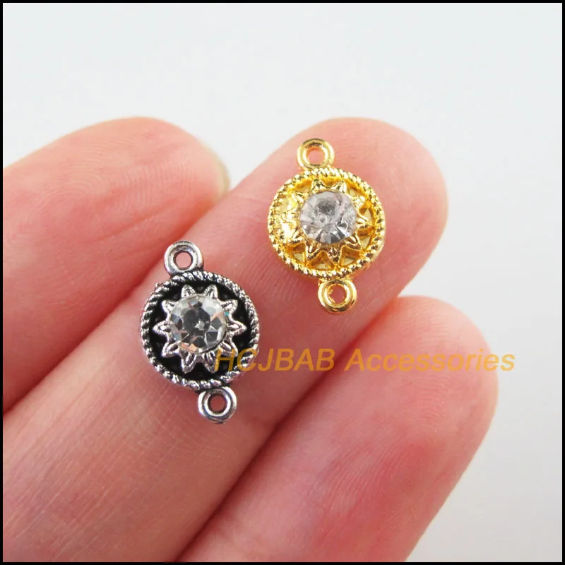 

Fashion 25Pcs Retro Gold Color Tibetan Silver Plated Flower Clear Crystal Charms Connectors 9x14mm