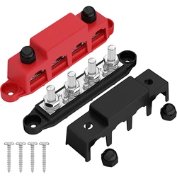 12V Power Distribution Block 250A Bus Bar Terminal Block with Cover 4 x 3/8