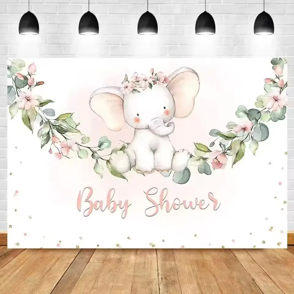 

Cute Elephant Background Cloth Baby Shower Gender Revealing Party Decoration Newborn Portrait Photography Background Props