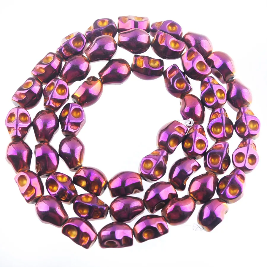 Purple Light Electroplated Hematite Skull Beads Natural Stone Loose Spacer Beads for Jewelry Making DIY BL355