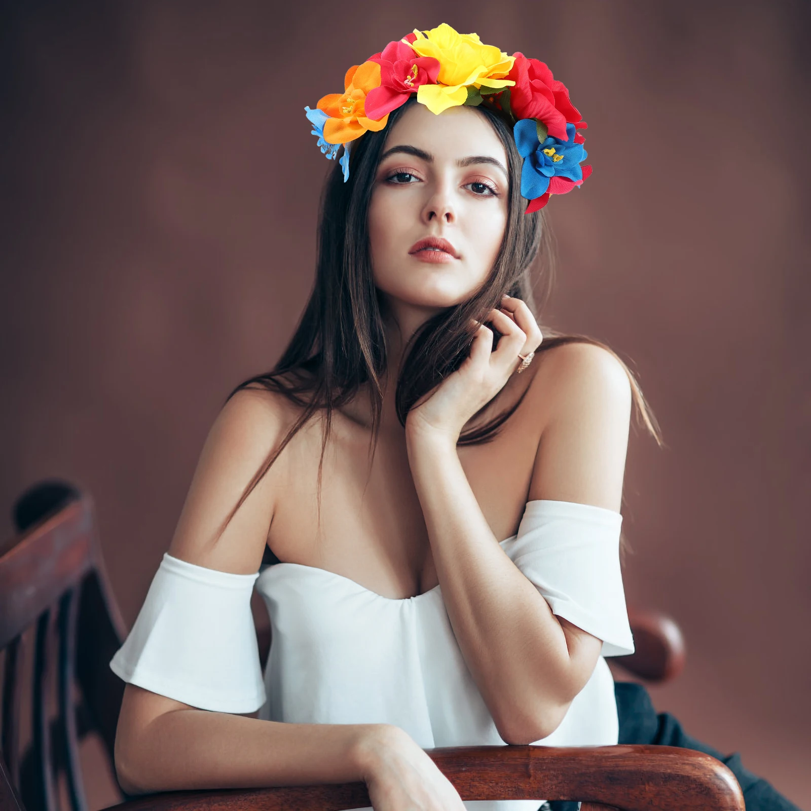 

1PCS Rose Flower Headband for Women Halloween Party Hair Accessory Floral Wreath Decoration Day of The Dead Cosplay