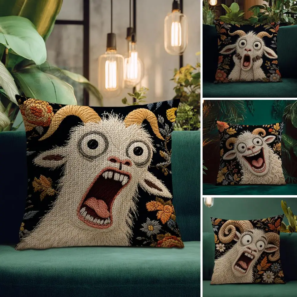 Dark-colored goat Cushion Cover Natural Linen Pillow Case Double-Sided Print Decorative Sofa Pillowcase Home Decor Gift