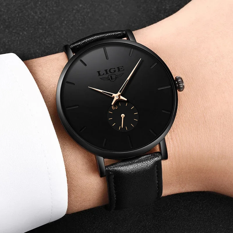 LIGE 2023 Fashion Mens Watches Top Brand Luxury Quartz Watch Men Casual Genuine Leather Waterproof Sport Watch Relogio Masculino