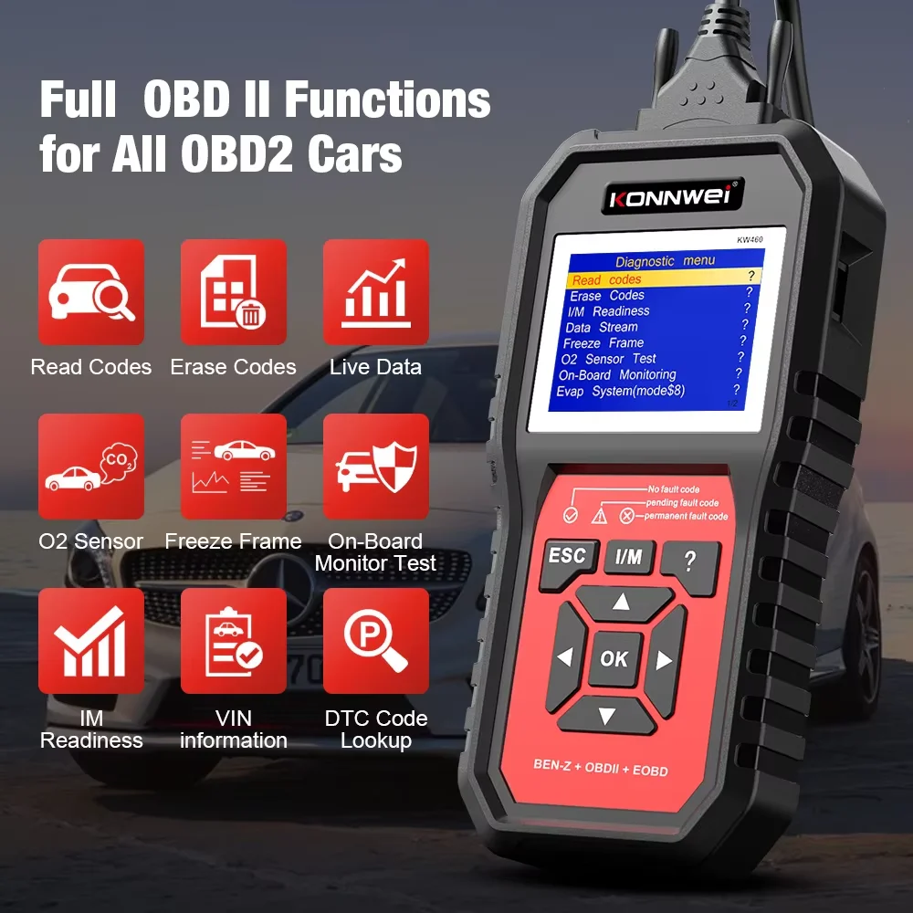 

KW460 KONNWEI OBD2 Scanner for Mercedes-Benz Oil ECM PTS ESP TCM Reset Full Systems Diagnostic Tool W212 Benz