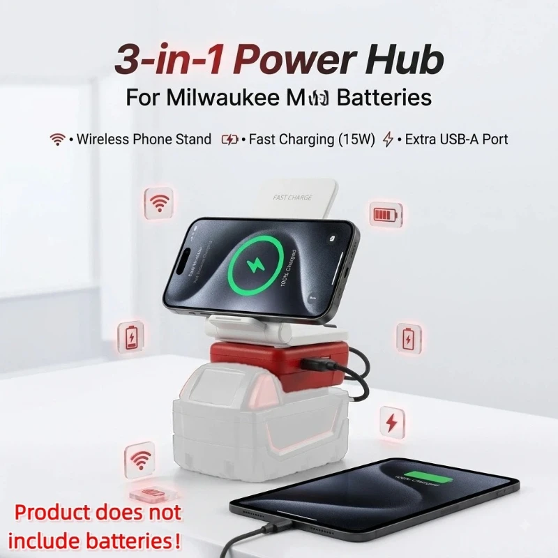 Portable Power Inverter Converter USB Power Bank Wireless Charger for Makita/Milwaukee/DL 18/20V Lithium Batteries for Camping