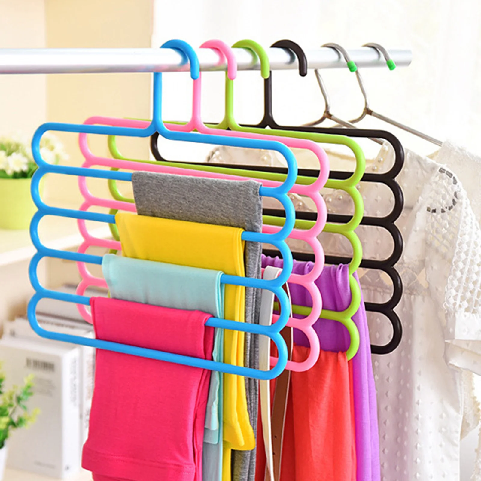 1pc Clothes Hangers 5 layers Pants Storage Hangers Clothes Storage Rack Multilayer Storage Cloth Hanger Wardrobe Organizer Rack