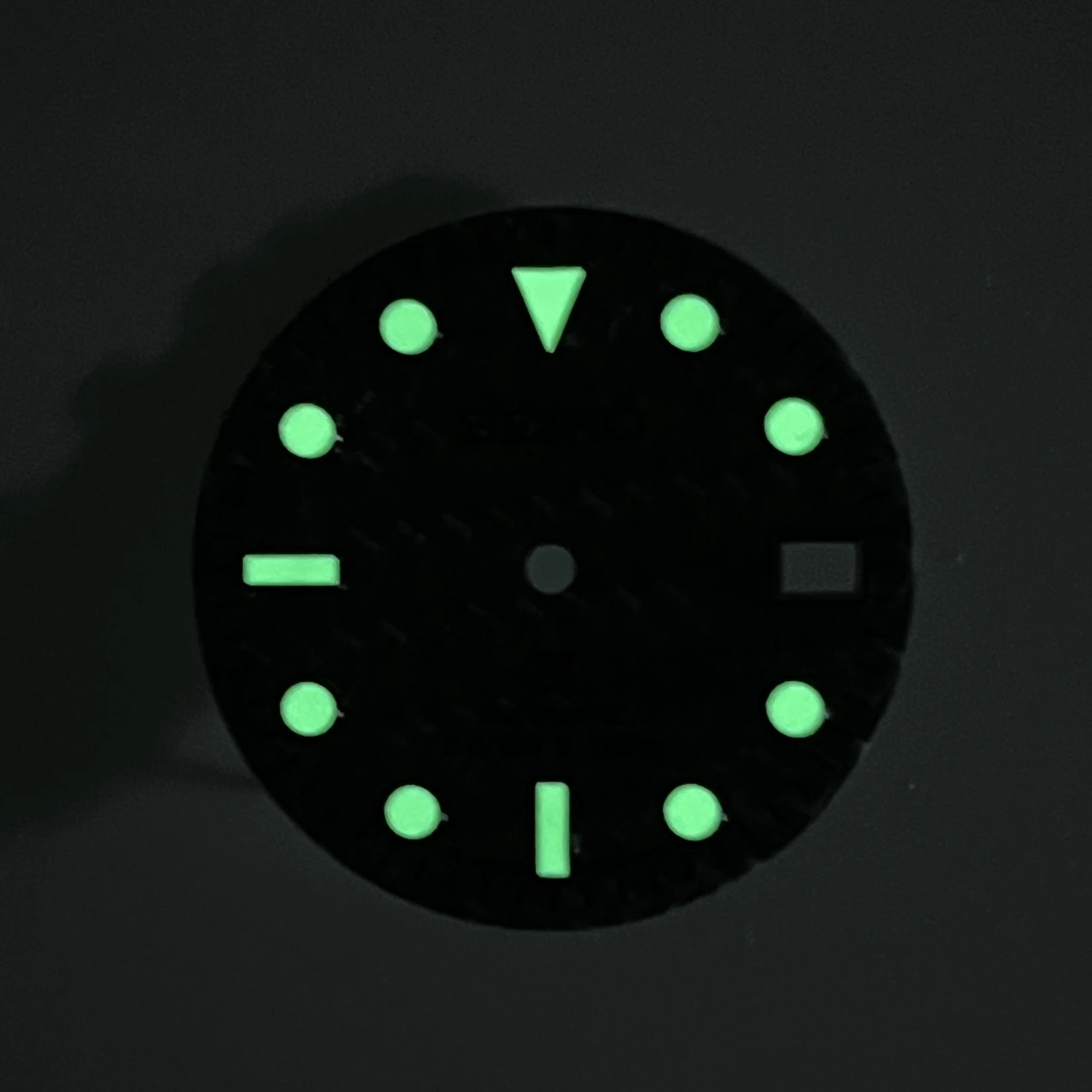 Esfera de fibra de carbono con logotipo S de 28,5mm compatible con movimiento NH35/NH36/4R/7S verde luminoso nuevo accesorios de modificación de reloj de esfera de alta calidad
