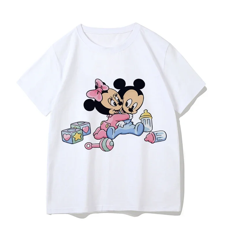 Disney T Shirt Summer Women\'s Simple Solid Color O Neck Harajuku T Shirt Short Sleeve Mickey Mouse and Donald Duck