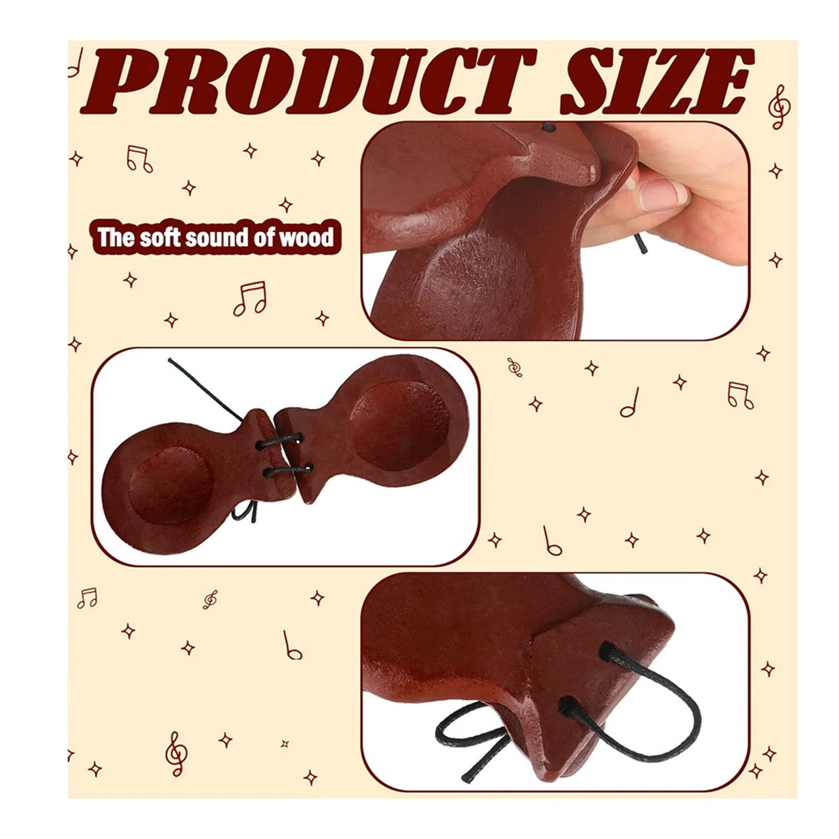 1 Pair Spanish Castanets Flamenco Castanets with String Traditional Wood Hand Percussion Castanets(Brown)