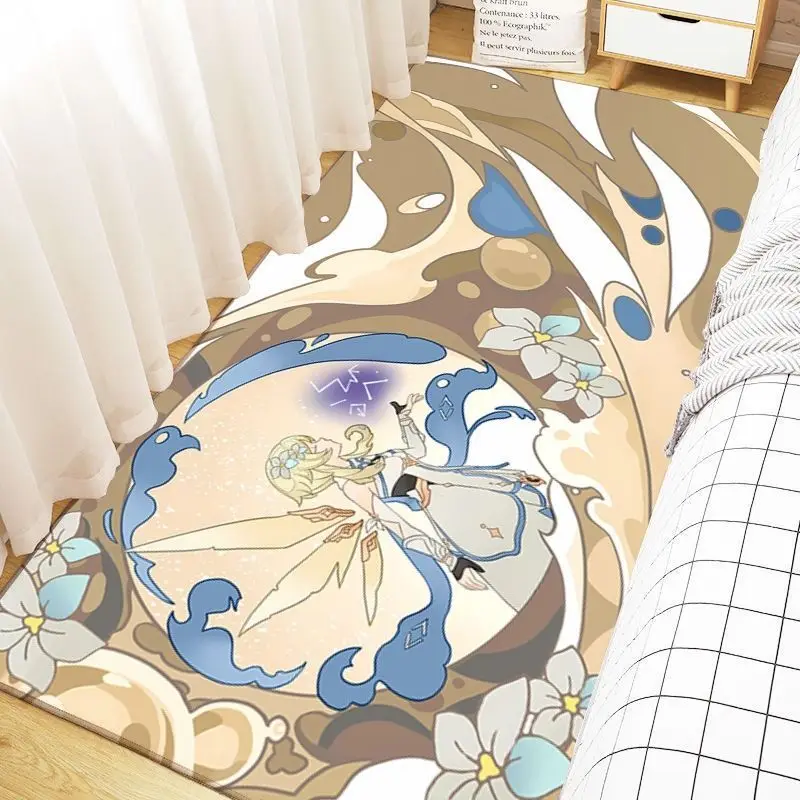 

2D Genshin Impact Carpet For Bedroom, Bedside Rug, Cartoon Water-Absorbing Entrance Mat, Decorative Cushion, Bay Anine
