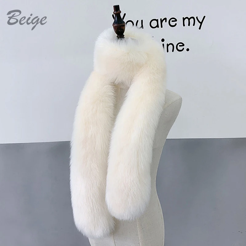 New Long Faux Fox Fur Scarf Winter Women Faux Fox Fur Scarf Female Fake Collar Plush Neck Warmers Shawl Girls  Fluffy Shawl Wrap