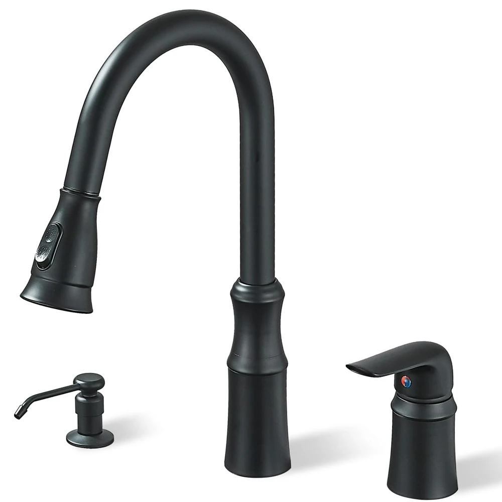 Küchen spüle Wasserhahn, 3 Loch Küchen armaturen mit Pulldown-Sprüh gerät, Küchen armaturen mit Seifensp ender Oulantron 2 Loch High Arc