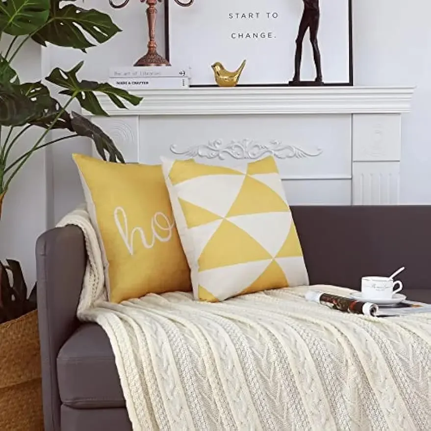 Cushion cover 45x45 cm square golden yellow geometric modern decorative cushion cover for pillows living room sofa home decor
