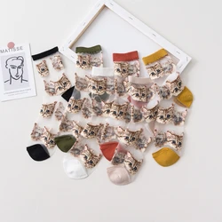 3 Pairs = 6Pieces Cool Transparent Cute Cat Women Socks Breathable Ladies Summer Thin Kawaii Silk Socks For Women Dropshipping