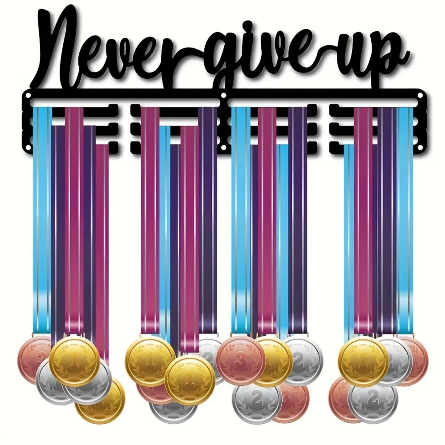 Motivational Medal Holder, Sports Medal Display Stand, Wall Mounted Ribbon Display Rack for Multiple Medals, Hanger