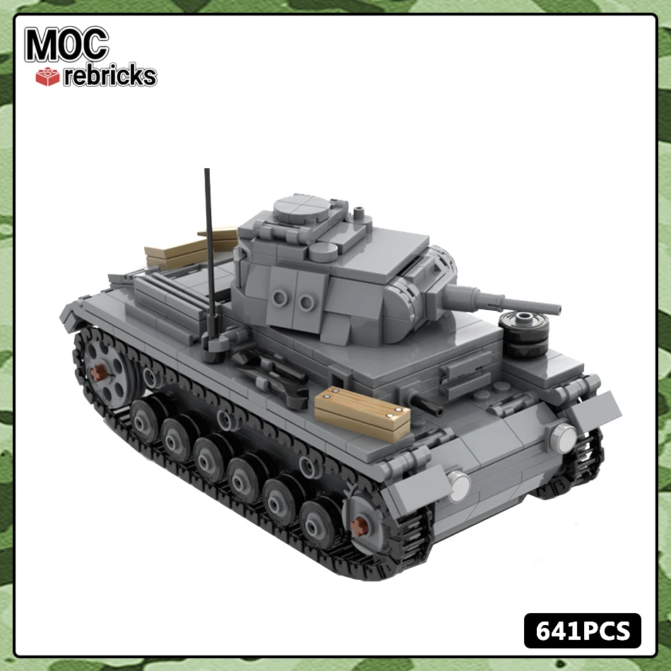 MOC Military Series Panzer III Ausf E Medium Comba Tank Soldier Weapon Building Block Set DIY Toys for Kid Christmas Gifts