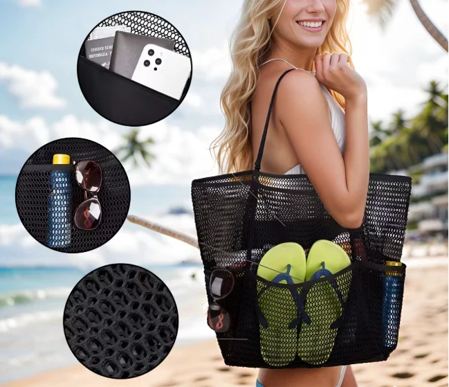 Hot Sale Handheld Shoulder Beach Bag Double Layer Mesh Beach bag Swimming & Wash Supplies Storage Bags Sac femme  bolso 