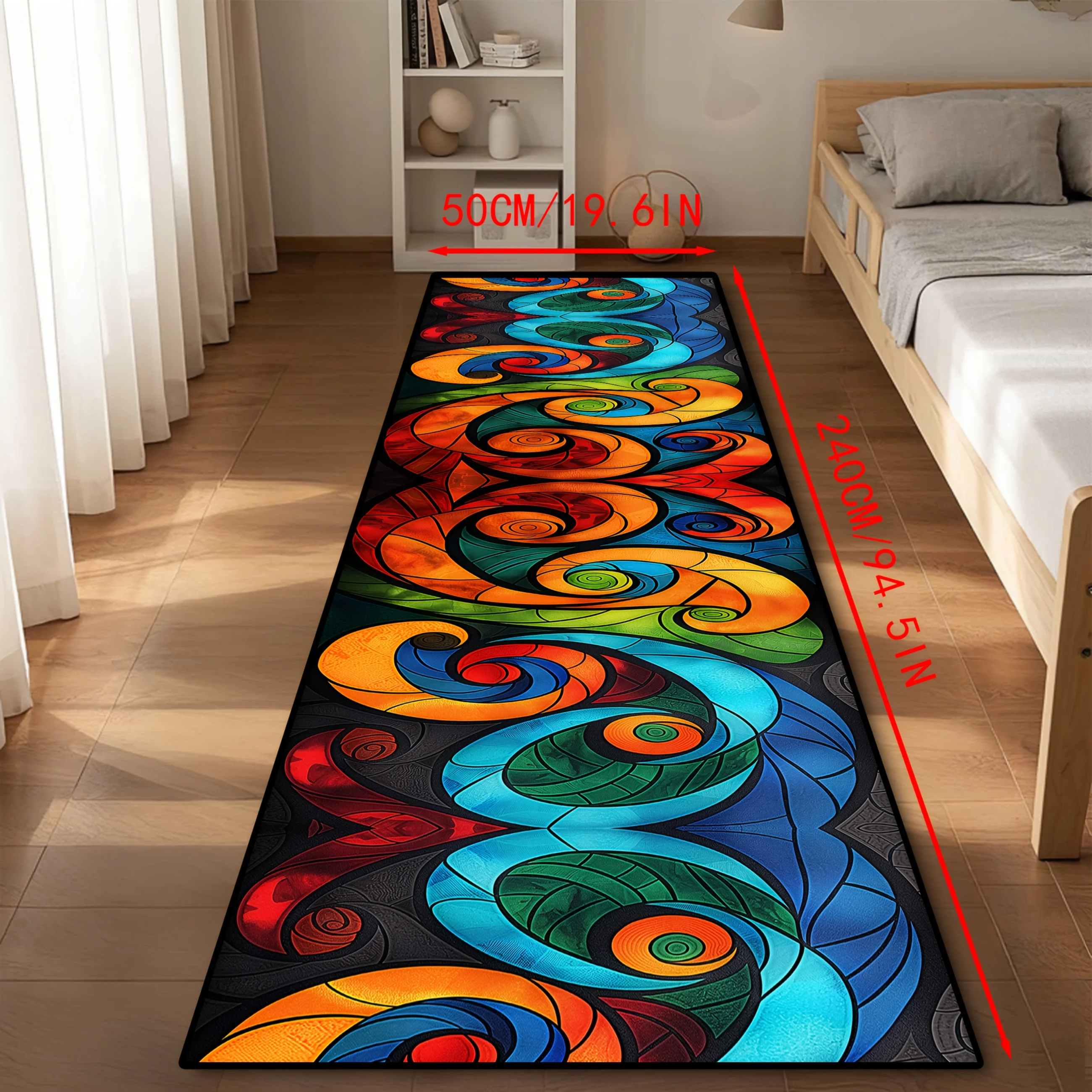 VIKAMA Stained Glass Swirl Long Runner Rug Colorful Spiral Art Print Non‑slip Hallway Floor Mat For Home Indoor Decor Rug