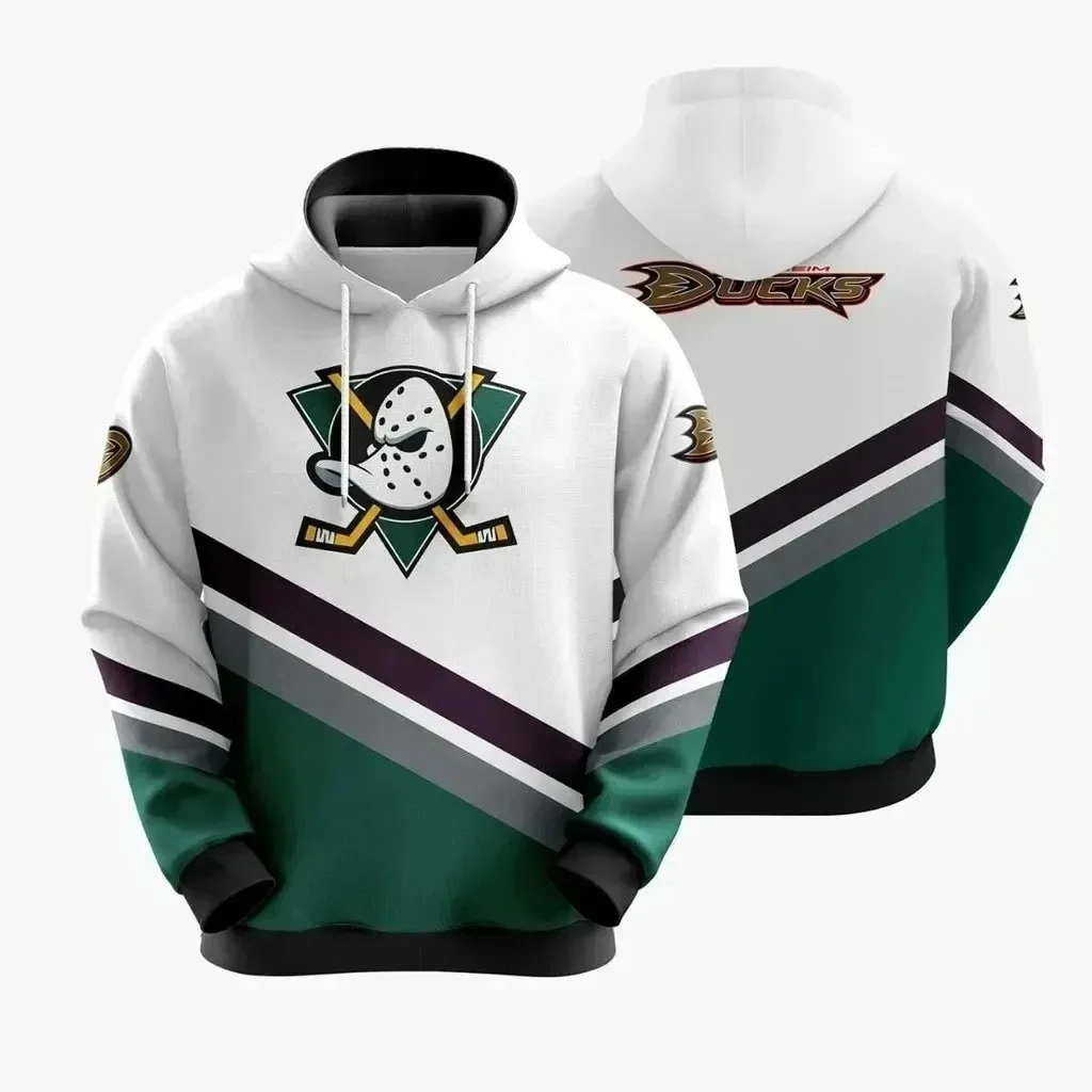 Spring and Autumn 2024 New 3D Printing Hockey Super Ducks Hoodie Men_s and Women_s Street Leisure Sw