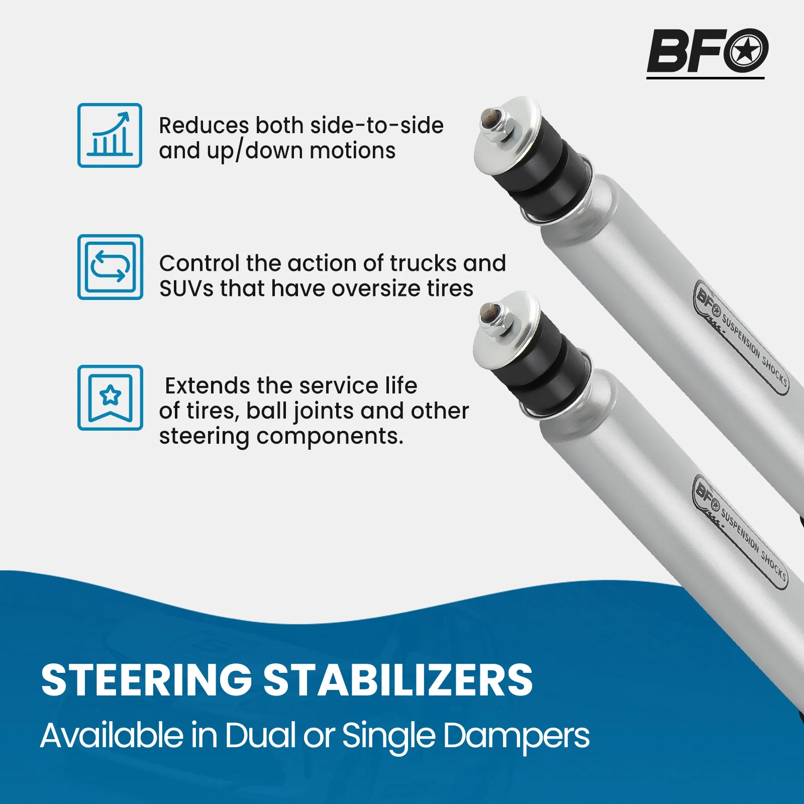 Big Bore Dual Steering Stabilizer For Dodge Ram 1500 4WD 1994-1999