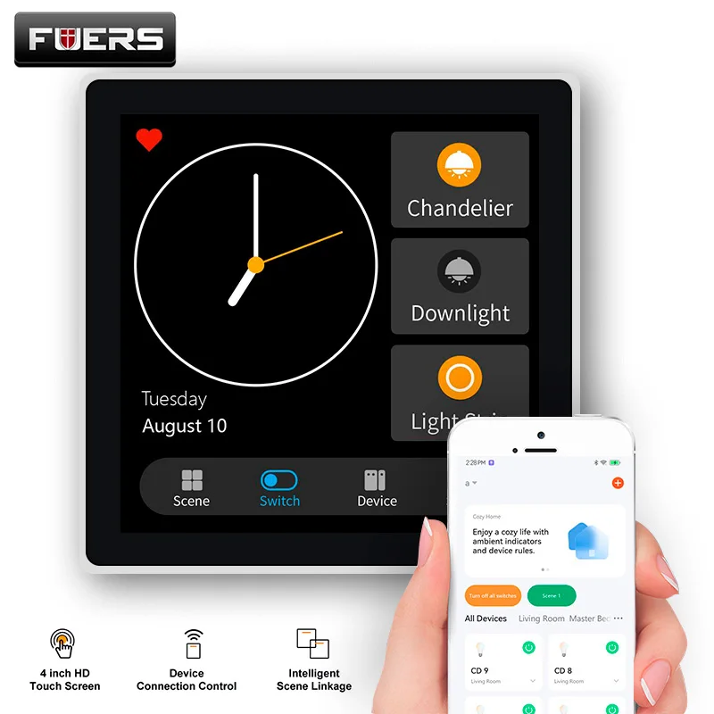 FUERS 스마트 컨트롤패널 스위치, 스마트 홈 자동화 시스템, 투야 스위치 장면 패널, 지능형 홈 터치 스크린, 지그비, T3E