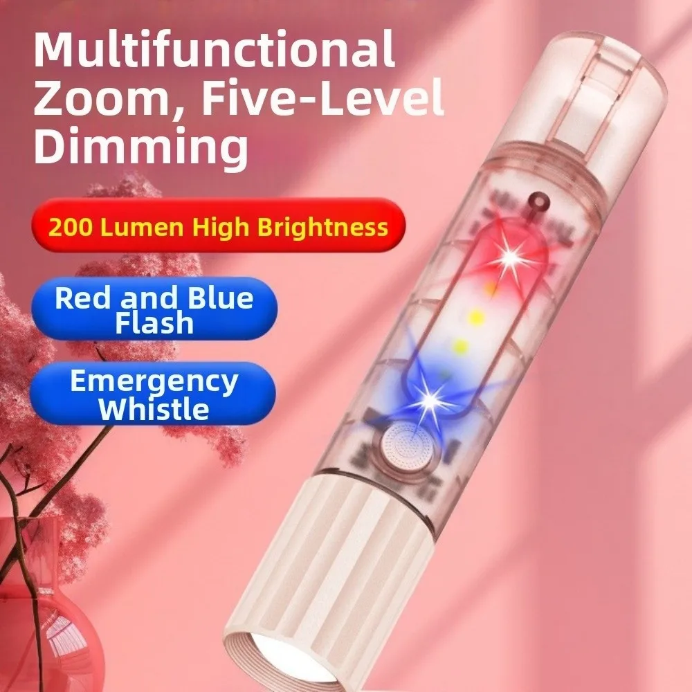 

Перезаряжаемый светодиодный фонарик со свистком, выдвижной зум, уличный аварийный фонарик дальнего действия с боковыми огнями