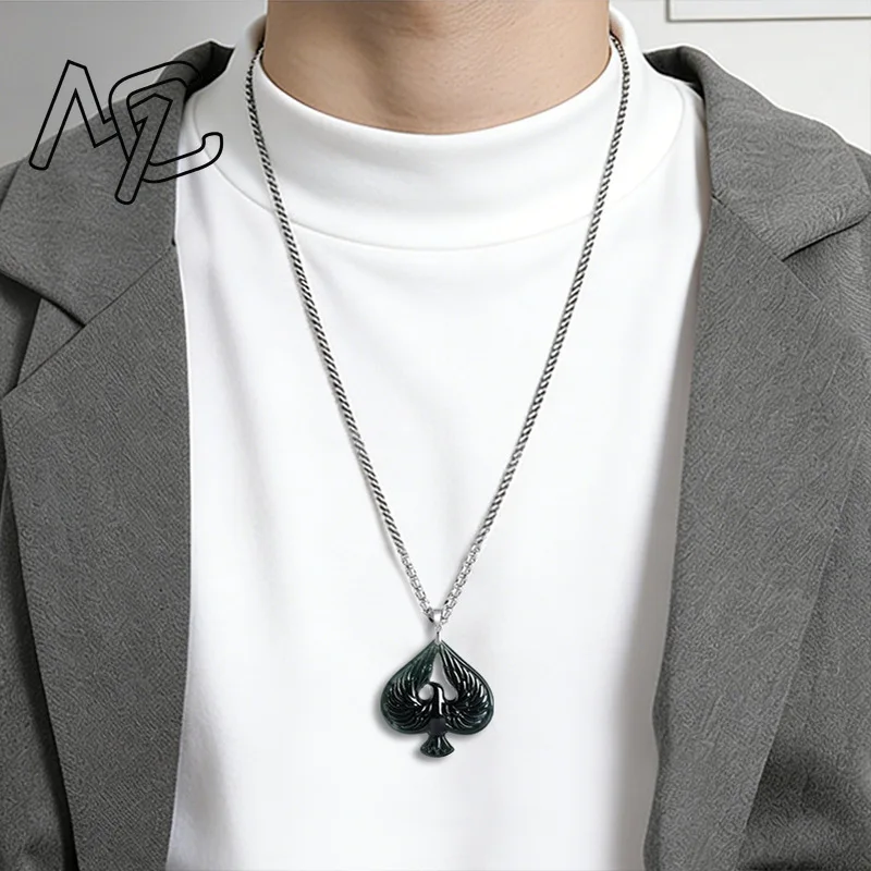 S925 Silver Natural Jade Black Chicken Color Spade Pendant Necklace Real Carved Charm Jadeite Jewelry Fashion Amulet Gifts Women view 3