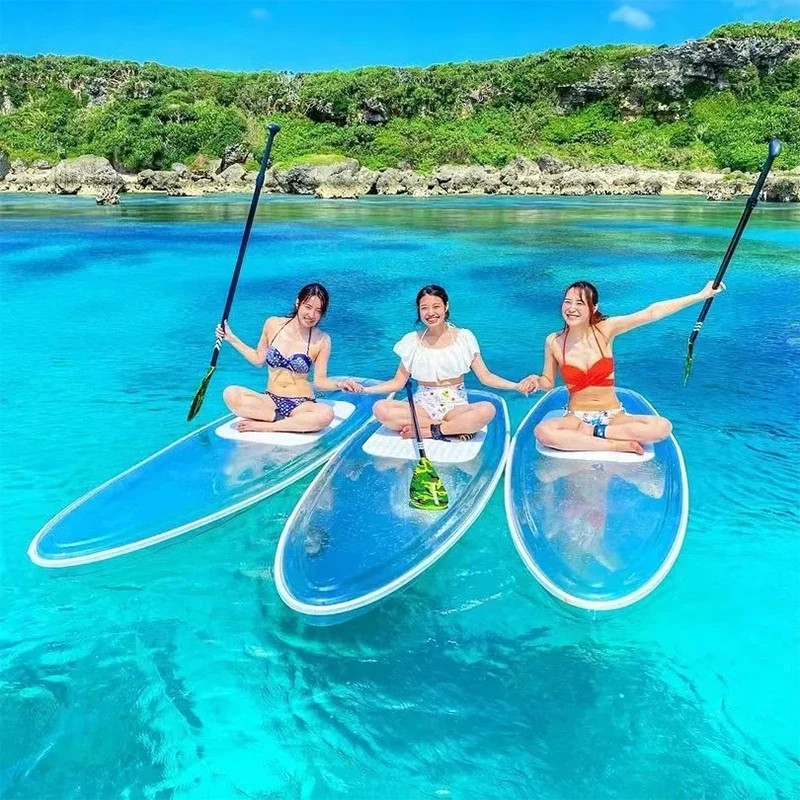 Favorite Clear Inflatable SUP Board high strength PC polycarbonate Material Aluminum Paddle 200kg Max Load 15kg 10-Year Warranty