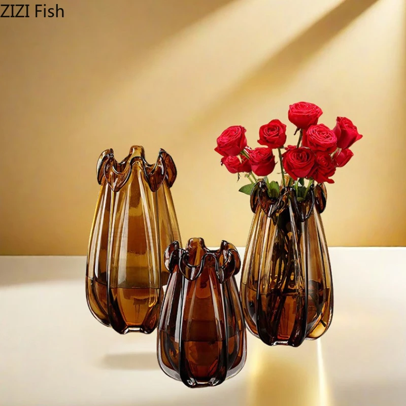 

Стеклянная хрустальная ваза Янтарные гидропонные вазы Цветочная композиция Орнамент Цветочный сосуд Ваза для сушеных цветов Декоративные вазы Поделки