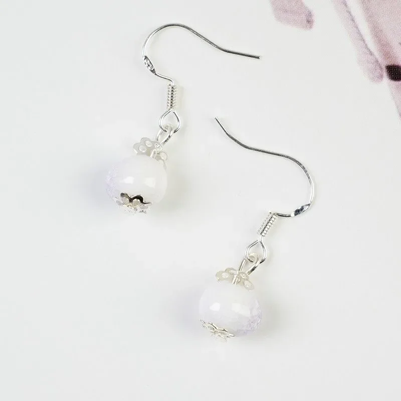 

Ceramic earrings 925 silver needle niche ear hook attract peach blossom luck short earrings female fairy trend earrings