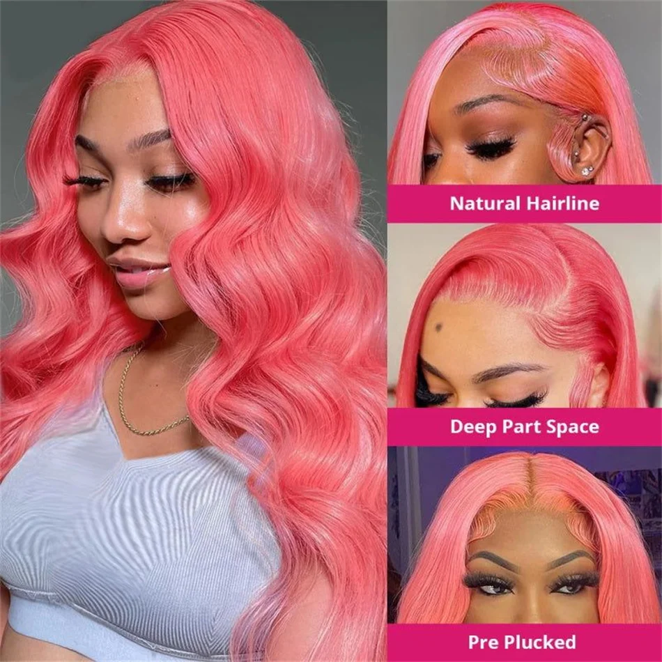 250% Density Pink Human Hair Wig Body Wave Lace Front Wigs 13x6 Hd Lace Frontal Wig Brazilian 30 Inch Colored For Black Women