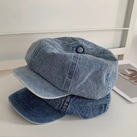 NEW Autumn Hats for Women Washed Denim Fabric Octagonal Hat 2023 Fashionable and Versatile Artistic Painter Hat Newsboy Cap