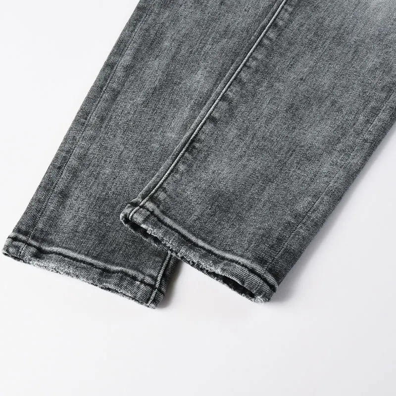 Y2K designer's fashionable new jeans are full of elasticity, slim fit, perforated patches, nostalgic washing, retro black gray j
