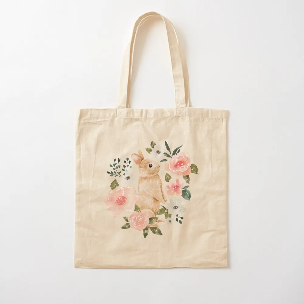 Watercolor Bunny Floral Tote Bag Beach bag canvas bags sac pour femme Lady bags