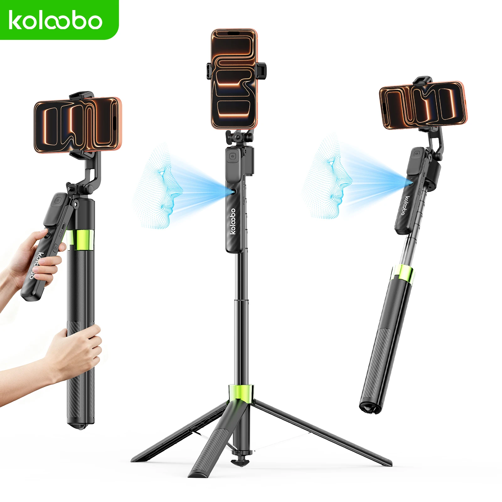 

Portable Selfie Stick AI Face Tracking 74" Tripod Photography Holder 360° Rotation with Bluetooth 1/4” Screw for iPhone Shooting