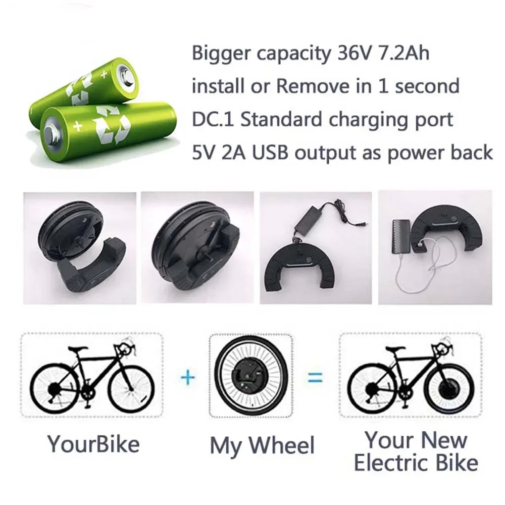 IMOTOR 3.0 Ebike Conversion Kit 36V 350W Wirelees Easy Installation Brushless Motor Hub Motor 24''26''27.5''700C Tire 50km/h