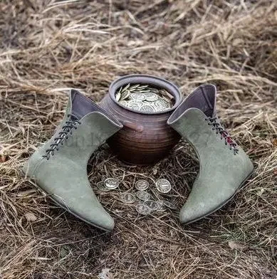 ชายยุคกลาง Retro Pu รองเท้าหนัง Renaissance Knight Hunter คอสเพลย์ Lacing คอสเพลย์ฮาโลวีน Carnival รองเท้า