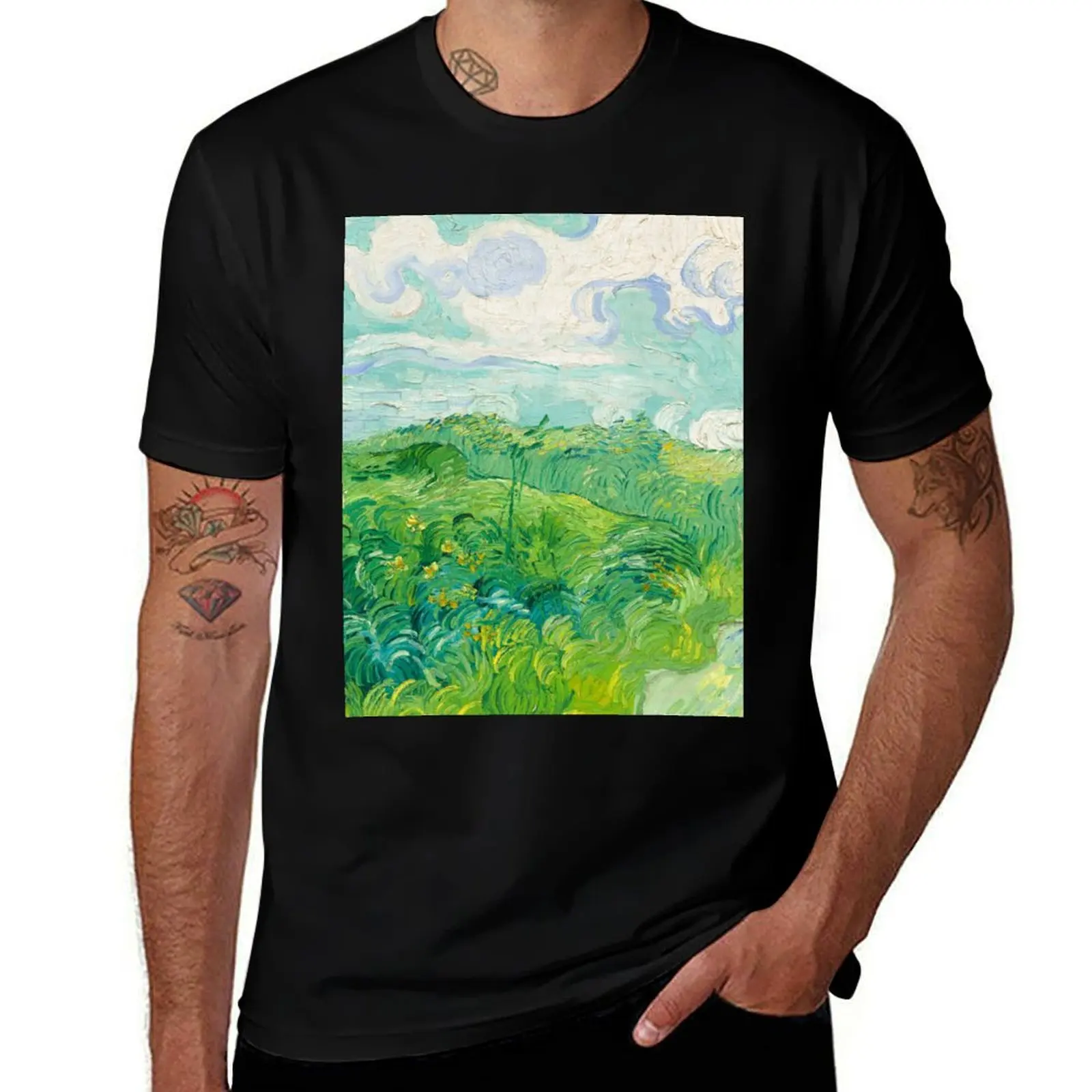 Green Wheat Fields Auvers Van Gogh Fine Art T-Shirt kawaii clothes luxury clothing labubu mens plain t shirts