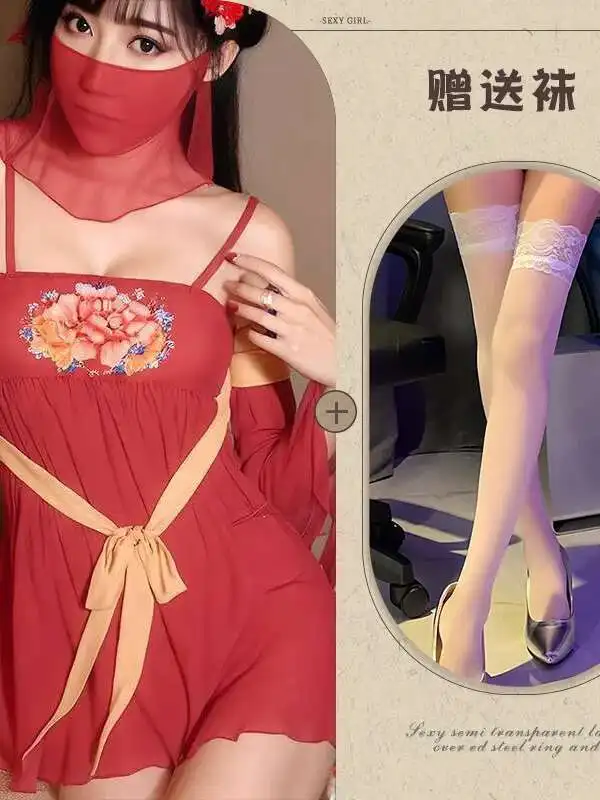 Chinese Style Silk Transparent Flower Embroidery Dress Backless Deep V Suspenders Sleeveless Dress Elegant Casual Beautiful ETUM